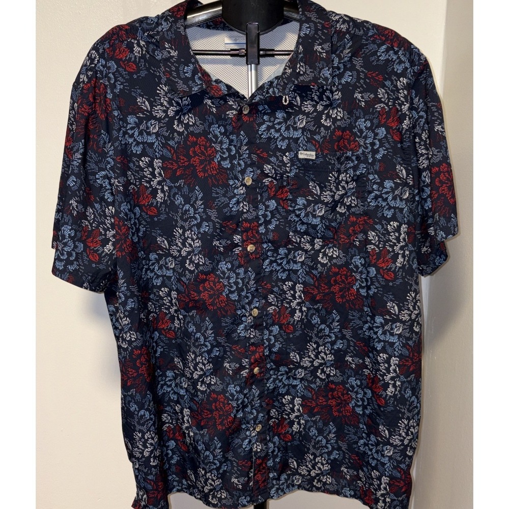 Columbia PFG Men's Short Sleeve Shirt XXL/2TG Fishing Vented Red/Blue multicolor